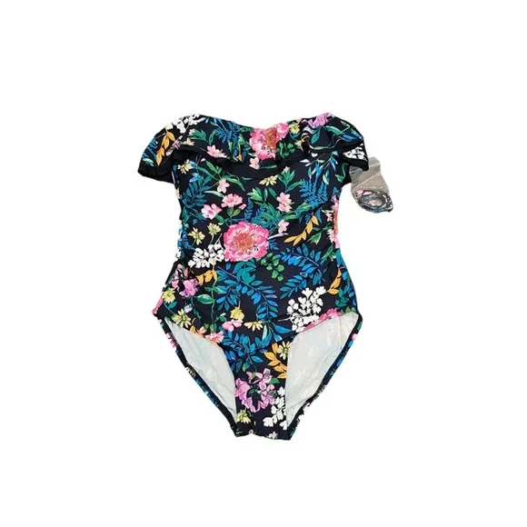 $118 Tommy Hilfiger Ruffle Strapless One-Piece Swimsuit Sz 8